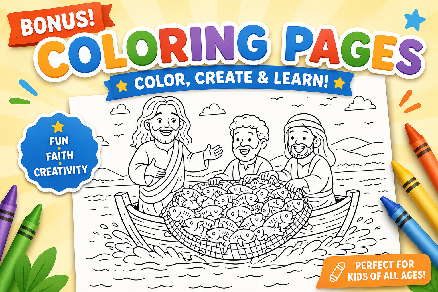 Free bonus: Bible coloring book pages with colored pencils